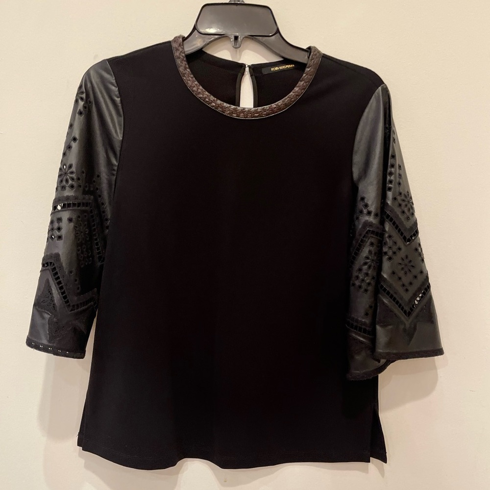 Black embroidered short sleeve shirt